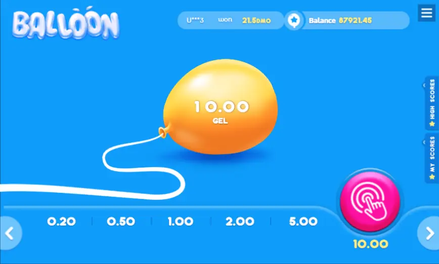 Painel completo de recursos da plataforma Balloon mostrando histórico de rodadas, chat ao vivo e configurações de saque automático