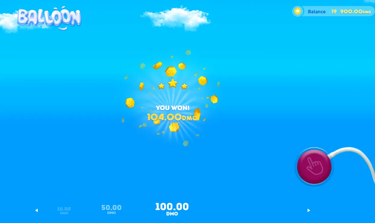 Interface de apostas do Balloon com campo de valor, botão de saque automático e histórico de rodadas